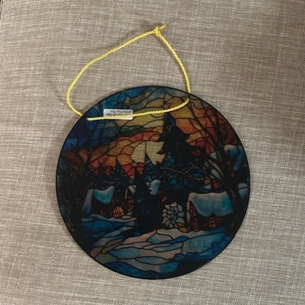 Stained Glass Style Winter Scene Acrylic Hanging Decor
